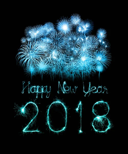 Felice anno nuovo 2018 scritto con fuochi d'artificio Sparkle — Foto Stock