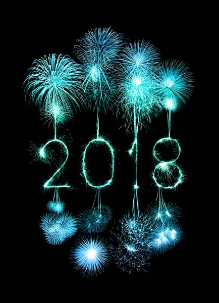 Mutlu yeni yıl 2018 ışıltı havai fişek ile yazılı