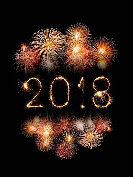 Mutlu yeni yıl 2018 ışıltı havai fişek ile yazılı