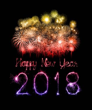 Mutlu yeni yıl 2018 ışıltı havai fişek ile yazılı