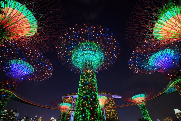 Gardens by the bay with light at night, Singapore — Stock Photo, Image