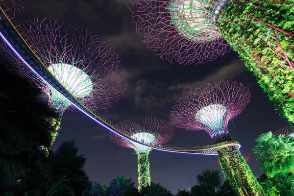 Jardins à beira da baía à noite, Singapura — Fotografia de Stock