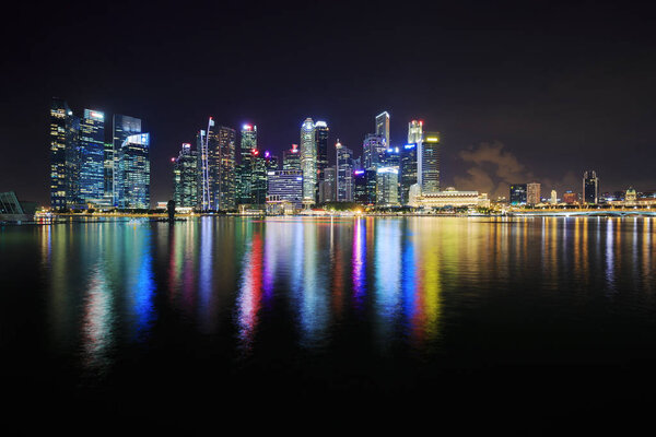 View of central business district building of Singapore city at night