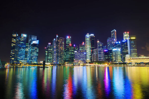 View of central business district building of Singapore city at night