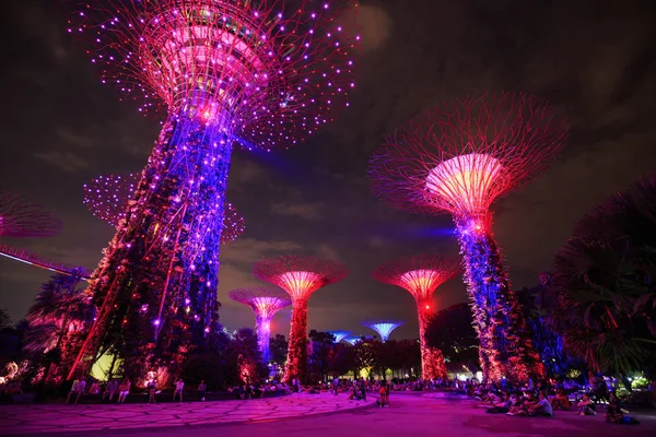Туристична відвідують світлове шоу садів бухти в нічний час, Singa — стокове фото