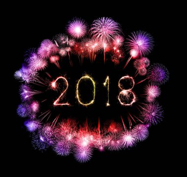 Mutlu yeni yıl 2018 gece Sparkle havai fişek ile