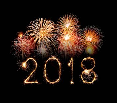 Mutlu yeni yıl 2018 gece Sparkle havai fişek ile