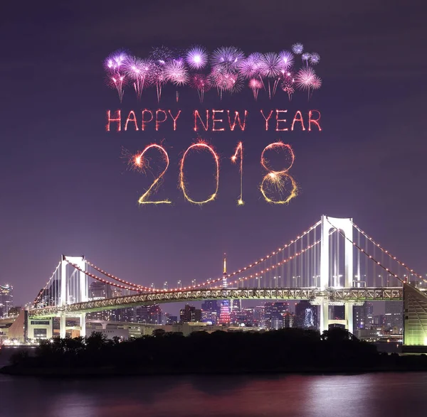 2018 Happy new year firework Sparkle with Rainbow bridge, Tokyo