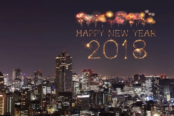 2018 Happy new year firework Sparkle with Tokyo cityscape, Japan