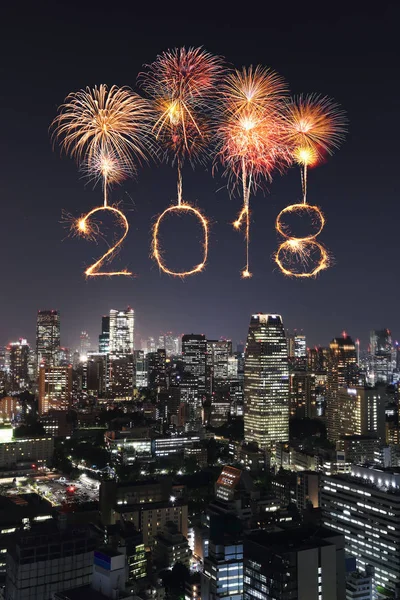 2018 Happy new year firework Sparkle with Tokyo cityscape, Japan