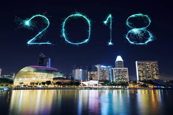 2018 glückliches Silvesterfeuerwerk mit singapore Stadtbild in der Nacht — Stockfoto