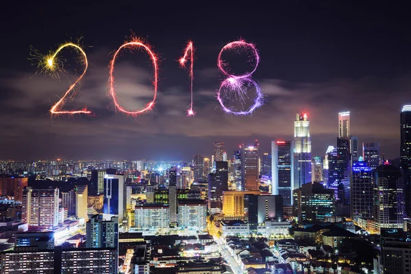2018 Happy new year firework with Singapore cityscape at night