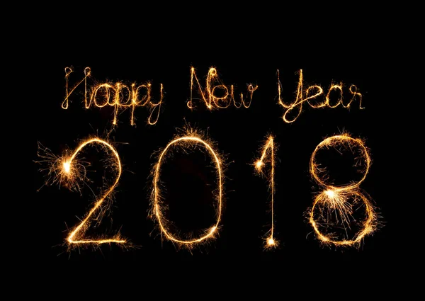 Mutlu yeni yıl 2018 ışıltı havai fişek ile yazılı