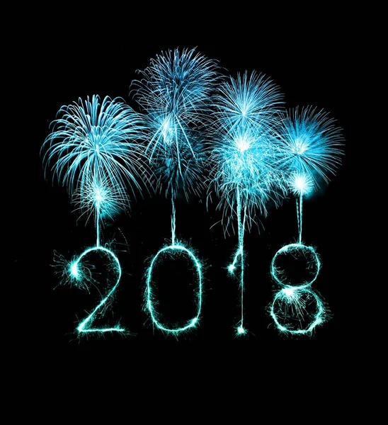 Felice anno nuovo 2018 con fuochi d'artificio Sparkle di notte — Foto Stock
