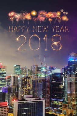 2018 mutlu yeni yıl havai fişek ışıltı ile Singapur cityscape