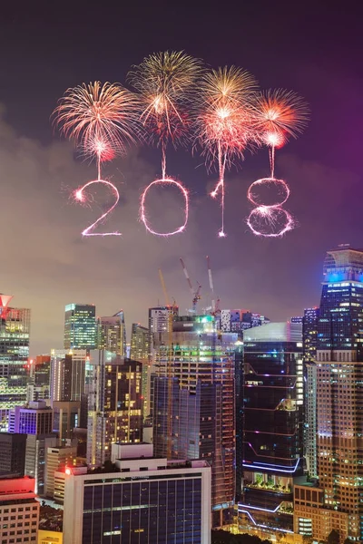 2018 Happy new year firework Sparkle with cityscape of Singapore