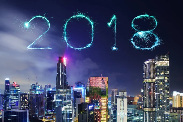 Šťastný nový rok ohňostrojem 2018 Sparkle s panoráma Singapuru — Stock fotografie