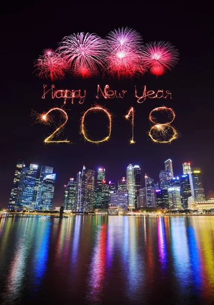 2018 Happy new year firework Sparkle with central business distr