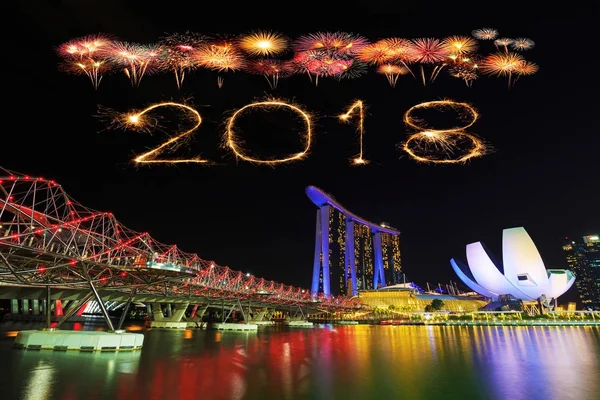 2018 Feliz ano novo fogos de artifício Brilhar com a ponte Helix, urba Fotos De Bancos De Imagens