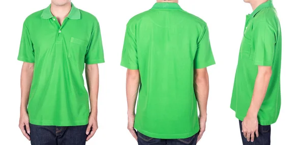 Man met groen poloshirt op witte achtergrond — Stockfoto