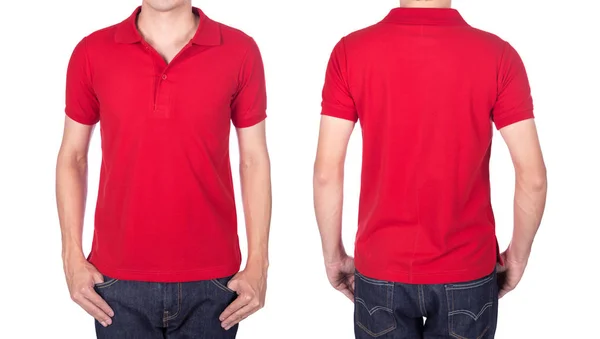 Man met rood polo shirt op witte achtergrond — Stockfoto