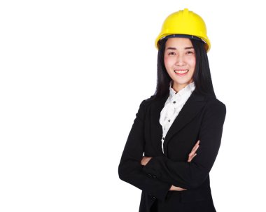 çapraz kollu beyaz arkasında izole iş kadın mühendis