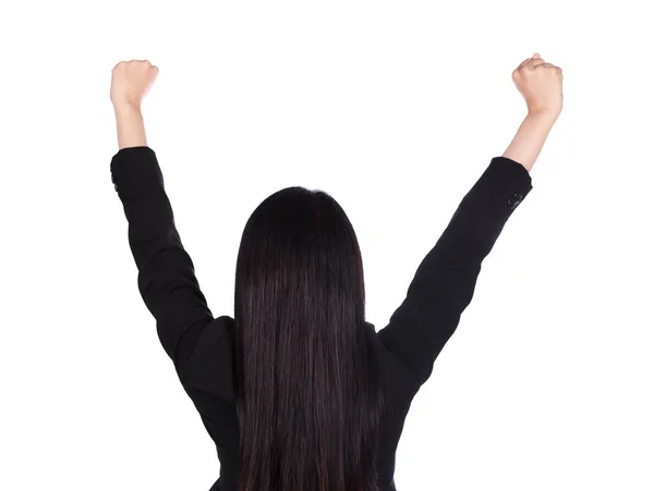Rear view of business woman cheering with her arms raised isolat — Stock Photo, Image