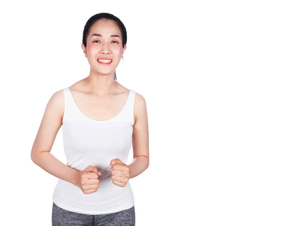 Fitness woman running isolated on white background — Stock Photo, Image