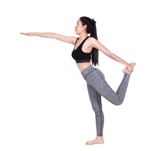 Portrait of yoga fitness woman isolated on white background — Stock Photo, Image