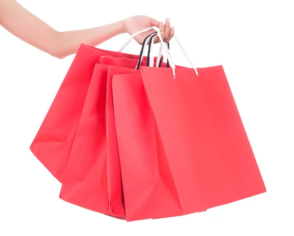 Hand holding shopping bag isolated on white background — Stock Photo, Image