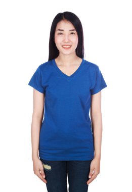 t-shirt beyaz arka plan üzerinde izole kadın