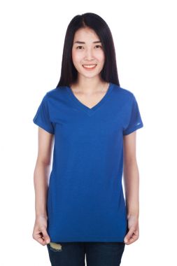 t-shirt beyaz arka plan üzerinde izole kadın