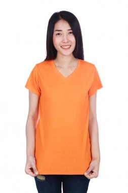 t-shirt beyaz arka plan üzerinde izole kadın