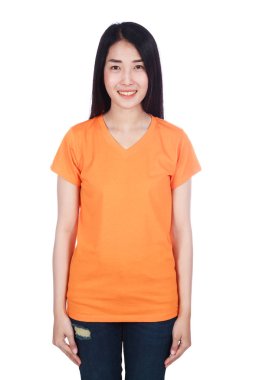 t-shirt beyaz arka plan üzerinde izole kadın