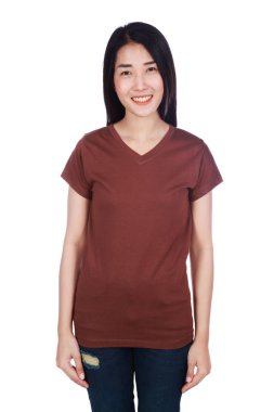 t-shirt beyaz arka plan üzerinde izole kadın