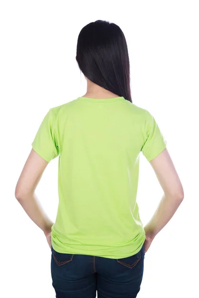 Kvinna i t-shirt isolerad på vit bakgrund — Stockfoto