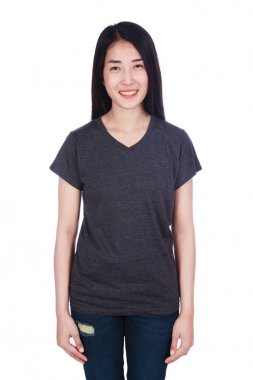 t-shirt beyaz arka plan üzerinde izole kadın