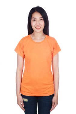 t-shirt beyaz arka plan üzerinde izole kadın