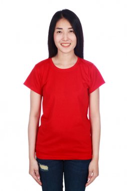 t-shirt beyaz arka plan üzerinde izole kadın