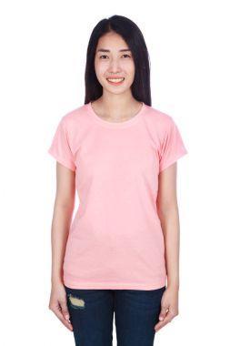 t-shirt beyaz arka plan üzerinde izole kadın