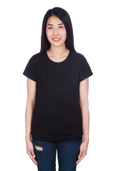 Woman in t-shirt isolated on white background — Stock Photo, Image