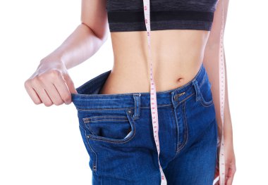 onun eski kot giyen kilo kaybı kadın kapatmak ve dokunun ölçmek