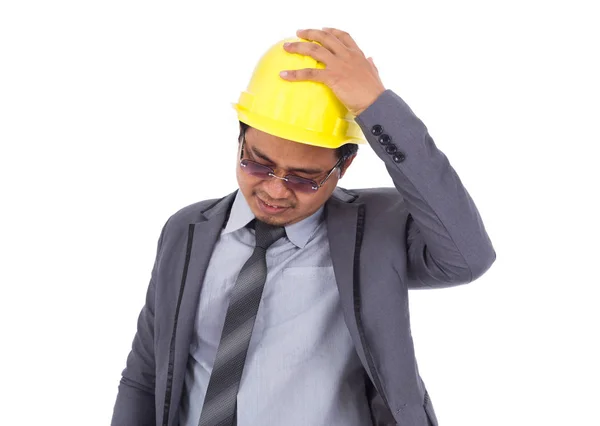 Engineer in suit with headache and problems isolated on white ba — Stock Photo, Image