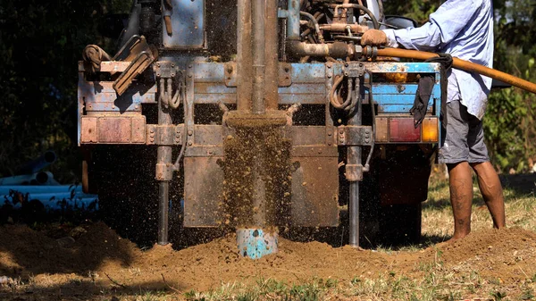 Ground drilling water machine on old truck drilling in the groun — Stock Photo, Image