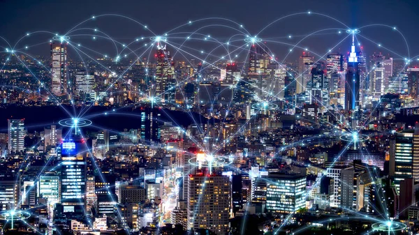 Smart City Rete Comunicazione Concetto Connessione Tokyo Giappone — Foto Stock