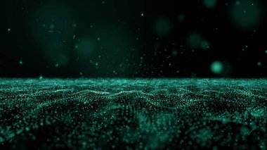 yeşil dalga ışıltısı ve ışık parçacık arkaplanı