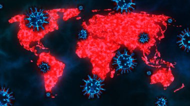 Covid-19 virüsü veya dünya haritasına yayılan koronavirüs (dünya salgını))
