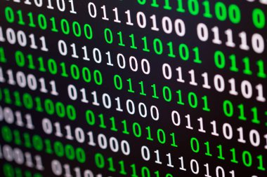 İkili kod yeşil mavi dijital renk siyah arka plan üzerine 