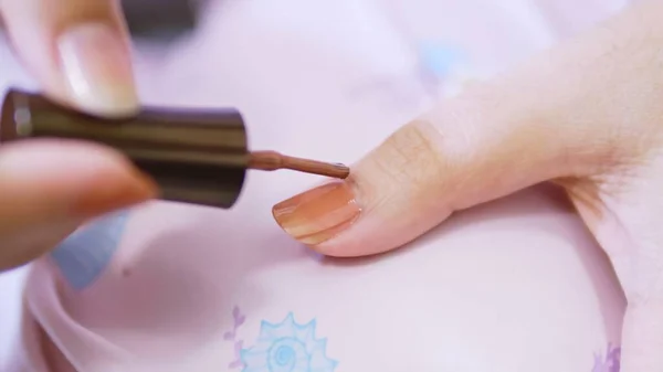 Closeup Woman Paints Her Nails Self Made Manicure Home — Stock Photo, Image