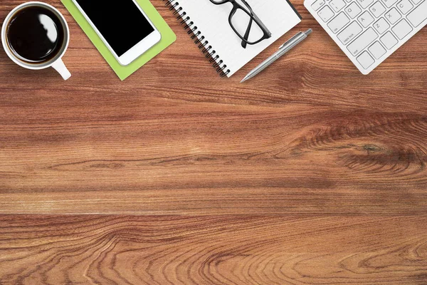 Wood Office Desk Table Top View — Stock Photo, Image